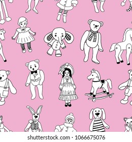Seamless background of the old toys