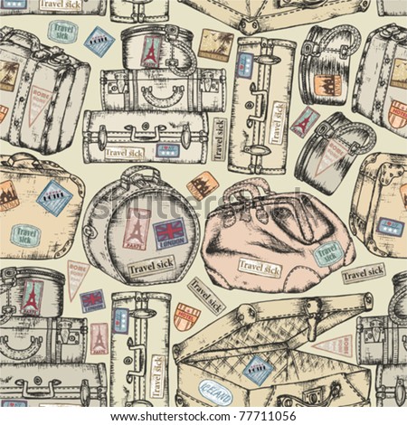 Seamless background of the old vintage suitcases