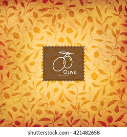 Seamless background with olive branches. Olive logotype