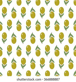 Seamless background with olives. Cute vector olive branch pattern. 