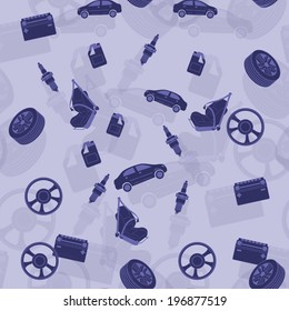 Seamless background on automotive topics. Pattern of car parts. Vector illustration.