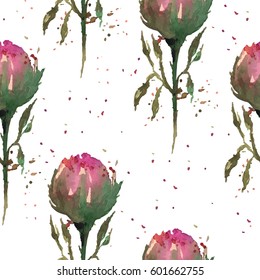 Seamless background on the diagonal of pink rosebuds. Can be used for the design of clothes, cards, accessories. Watercolor Drops