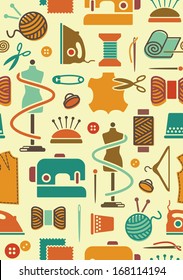 Seamless background on a sewing theme in vintage style