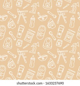 Fondo sin fisuras sobre el tema de la alimentación del bebé. Patrón de Vector