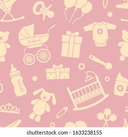Seamless background on the theme of celebrating a baby shower. Vector pattern
