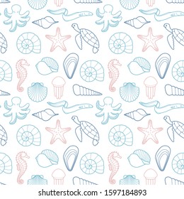 Seamless background on the theme of the sea and marine life