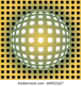 Seamless background in optical art style, yellow and green ball with uneven stars, vector EPS 10
