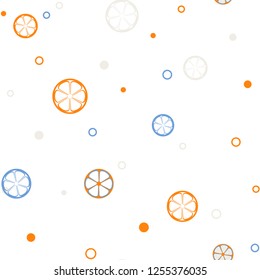 Seamless background of the orange and blue circles, rings and oranges