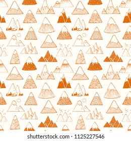 Seamless background with orange doodle sketch mountains. Can be used for wallpaper, pattern fills, textile, web page background, surface textures
