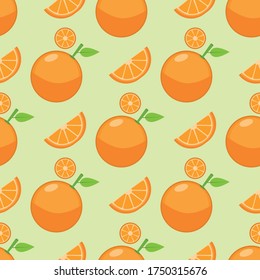 Nahtloser Hintergrund der Orangenfrucht. Orangefarbener Flachstil. Vektorgrafik.