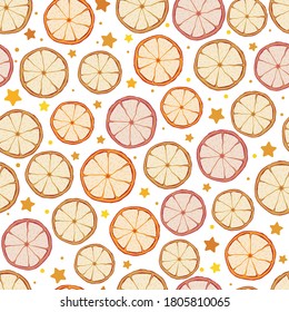 Seamless background with orange, lemon and grapefruit slices on white. Can be used for wallpaper, pattern fills, textile, web page background, surface textures.
