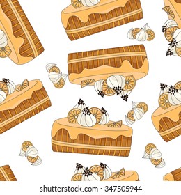 Seamless background orange a piece of cake. Flat illustration.