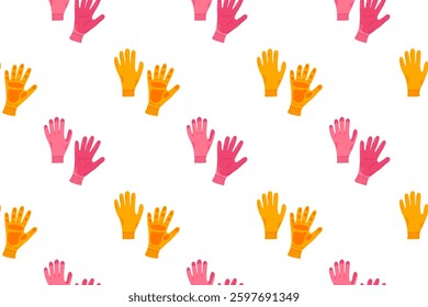 Seamless background with orange and pink protective gloves, perfect for agriculture, landscaping, and gardening-themed prints