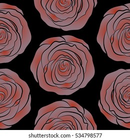 Seamless background in orange and pink roses. Vector seamless background with colored spots.