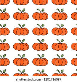 Seamless background Orange pumpkin with green leaf