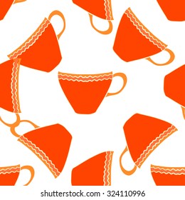 Seamless background with orange tea cups, vector illustration. 