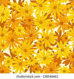 Seamless background with orange and yellow flowers. Vector illustration.