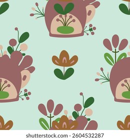 Seamless background with organic nature elements. Elegant minimal-style floral pattern perfect for contemporary designs.