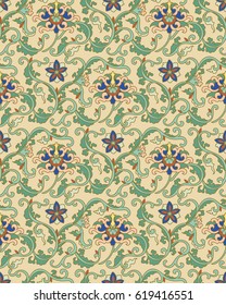 Seamless background oriental Chinese botanic garden spiral cross leaf vine flower
