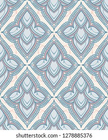 Seamless background with oriental style rosettes and chains, pastel palette, vector illustration