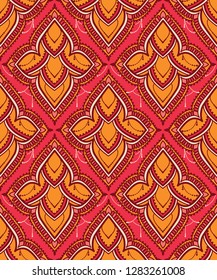 Seamless background with oriental style rosettes and chains, bright summer colors, vector illustration