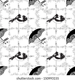 Seamless background with an ornament in the modern style and retro accessories
