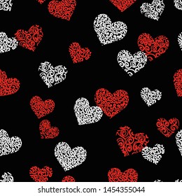 Seamless background of ornamental abstract hearts