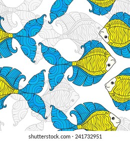 Seamless background with ornamental fish. 