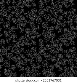 seamless background out line with branches black background flower and leaves