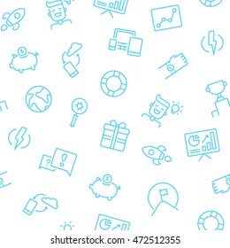 Seamless background with outline icons for business startup and development
