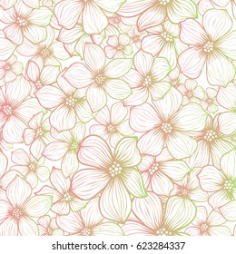 Seamless background with outlined flowers in gentle colors