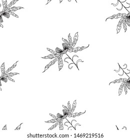 Seamless background of outlines of decorative orchids