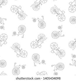 Seamless background of outlines obsolete bicycles