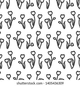 Seamless background of outlines stylized tulips