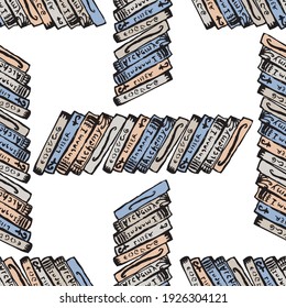Seamless  background of outlines various old books in rows