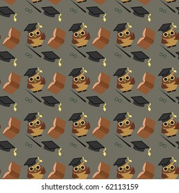 seamless background with owls and books