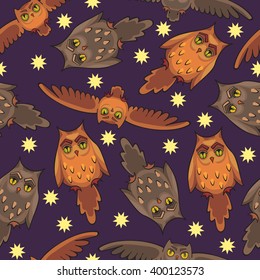 Seamless background with owls. Doodles. Owls seamless pattern. 