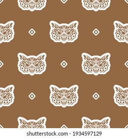 Seamless background with owls. Exclusive style. Good for T-shirts, postcards and prints. Vector illustration.