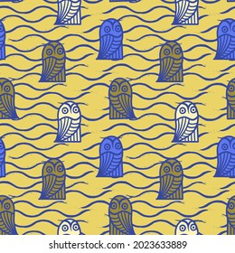 seamless background with owls - pattern with night bird owl in hand drawn style