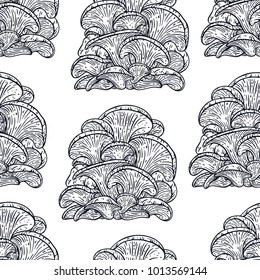Seamless background of oyster mushroom. hand-drawn illustration