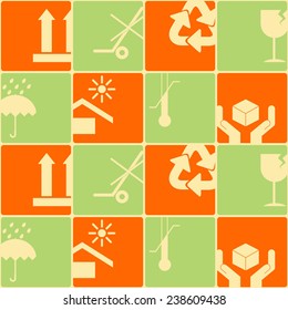 Seamless background with packaging symbols
