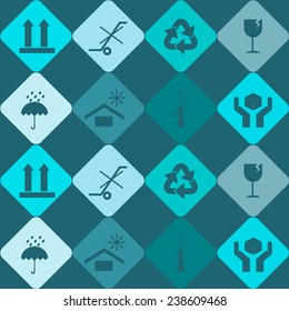 Seamless background with packaging symbols