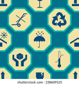Seamless background with packaging symbols