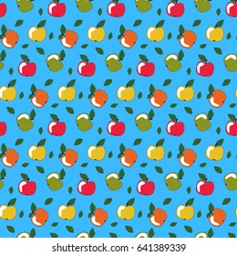 Seamless background of painted multi-colored apples. Pattern.