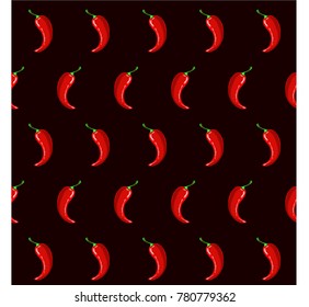 Seamless background painting red hot chili peppers on black, vector illustration 
