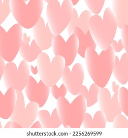 Seamless background with pale pink valentines on a white background in doodle style. Vector illustration.