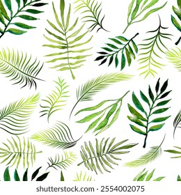 Seamless background palm leaves. Hand drawing. Not AI, Vector illustration.
