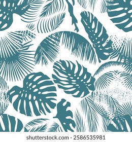 Seamless background palm leaves. Palm leaf pattern. Vector illustration. Decor element. Hand drawing. Not AI, Vector illustration.