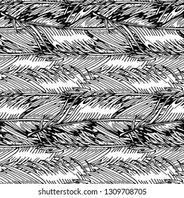 Seamless Background With Palm  Leaves And Tropical Flowers. Jungle Pattern  For Textile Or Book Covers, Manufacturing, Wallpapers, Print, Gift Wrap And Scrapbooking. Hand Drawn Monochrome Wallpaper.