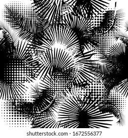 A seamless background of palm leaves. Vector illustration